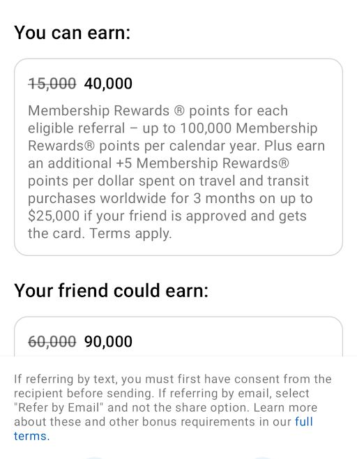 Amex referral bonus example
